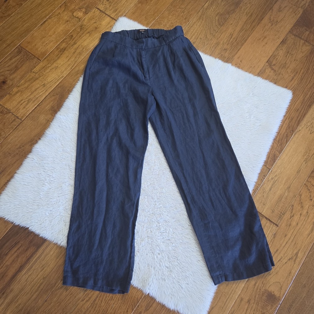 Quince 100% European Linen Pleated Trouser Pants Women's 8 Navy Blue